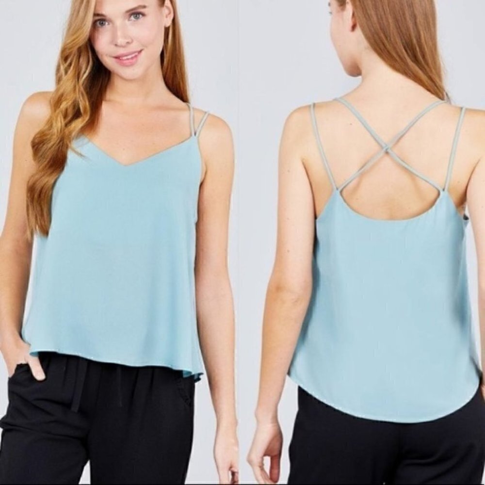 Blue Flowy Criss cross Cami tank top
